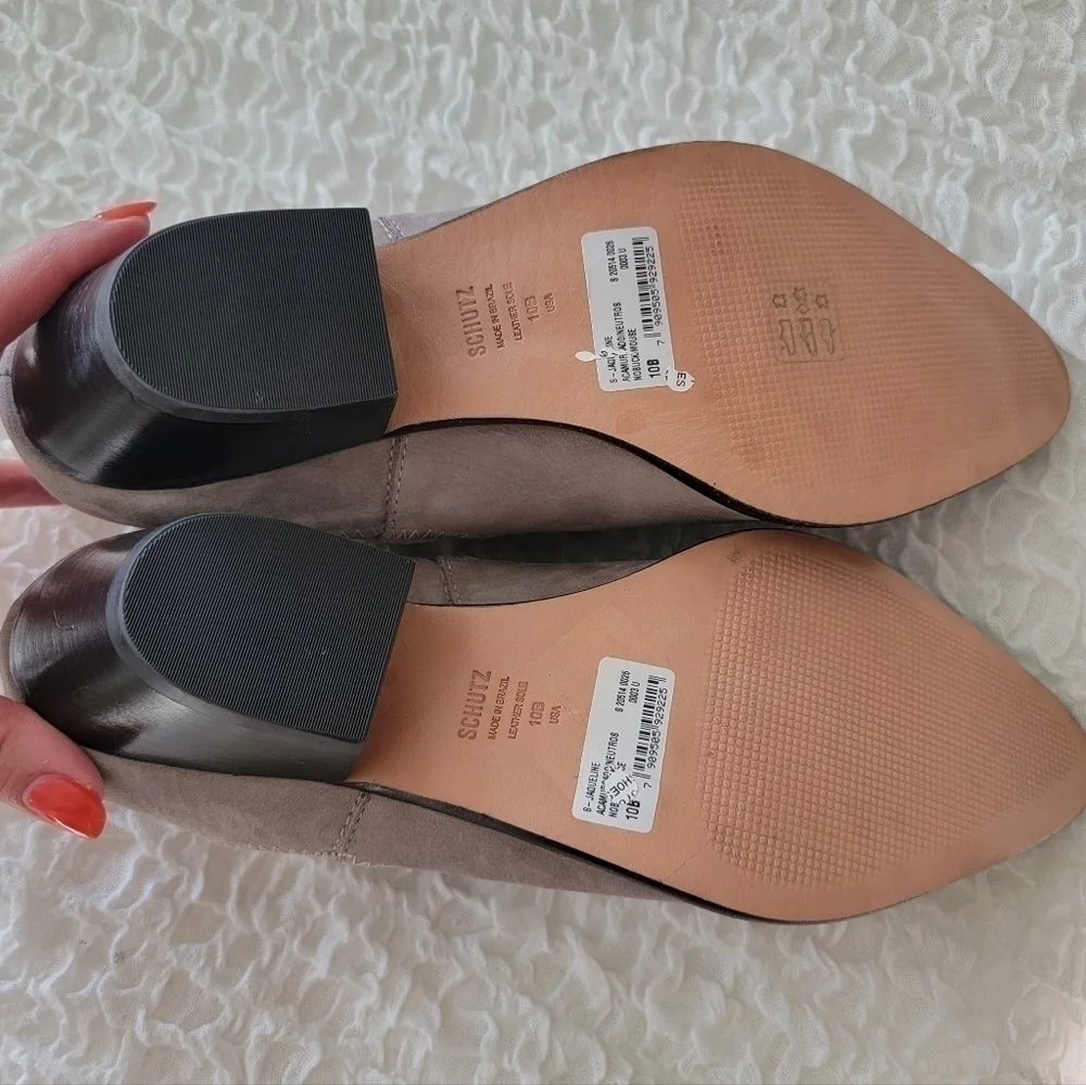 Schutz Jacqueline Suede Ankle Slip-On Bootie in Mouse Taupe Size 10